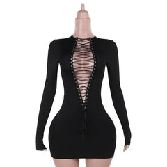 Long sleeve lace up mini dress | Festival Outfits Women