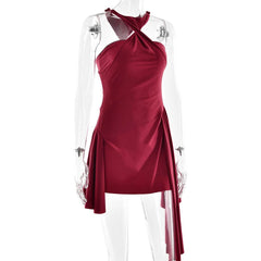 Halter ruched solid mini dress | Festival Outfits Women