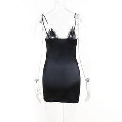 Lace patchwork corset solid v neck cami mini dress | Festival Outfits Women