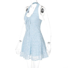 Halter textured knotted ruched button mini dress | Festival Outfits Women