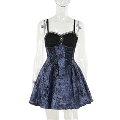 Sweetheart neck beaded smocked lace up cami mini dress | Festival Outfits Women