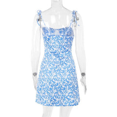 Self tie flower print backless cami mini dress | Festival Outfits Women