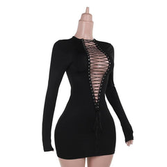 Long sleeve lace up mini dress | Festival Outfits Women
