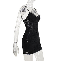 V neck lace ruched backless cami mini dress | Festival Outfits Women