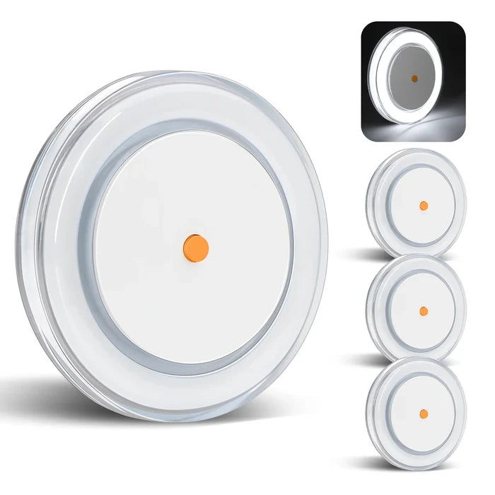 cool white low profile disc lights shown as a set of four
