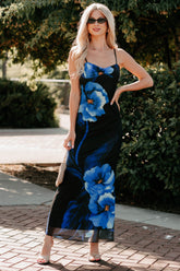 Chic Uprising Sleeveless Floral Maxi Dress (Black/Blue)