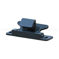 Black overhead cabinet latch designed for campervan cupboard doors