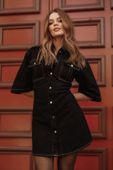 Hailey Denim Mini Dress - Black