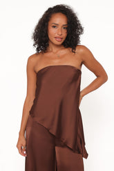 Charmer Asymmetrical Longline Strapless Top - Dark Brown