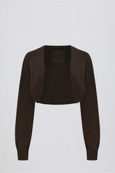 Ribbed-Knit Cropped Shrug in Pecan
