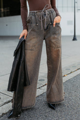 Hattie Wide Leg Washed Very J Jeans (Brown)