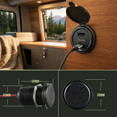 Waterproof flush mount charging socket with USB-C and USB-A outputs
