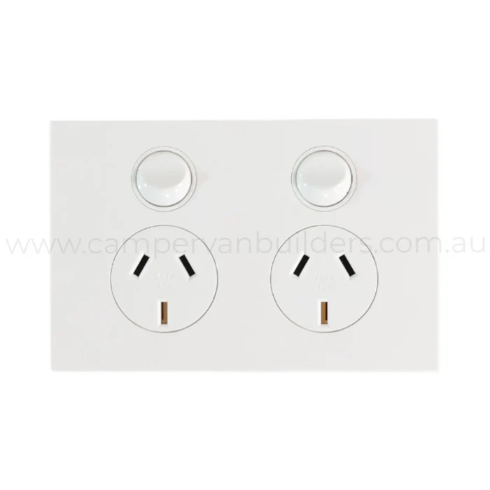 white dual gpo plug and play outlet for campervan 240v power setups
