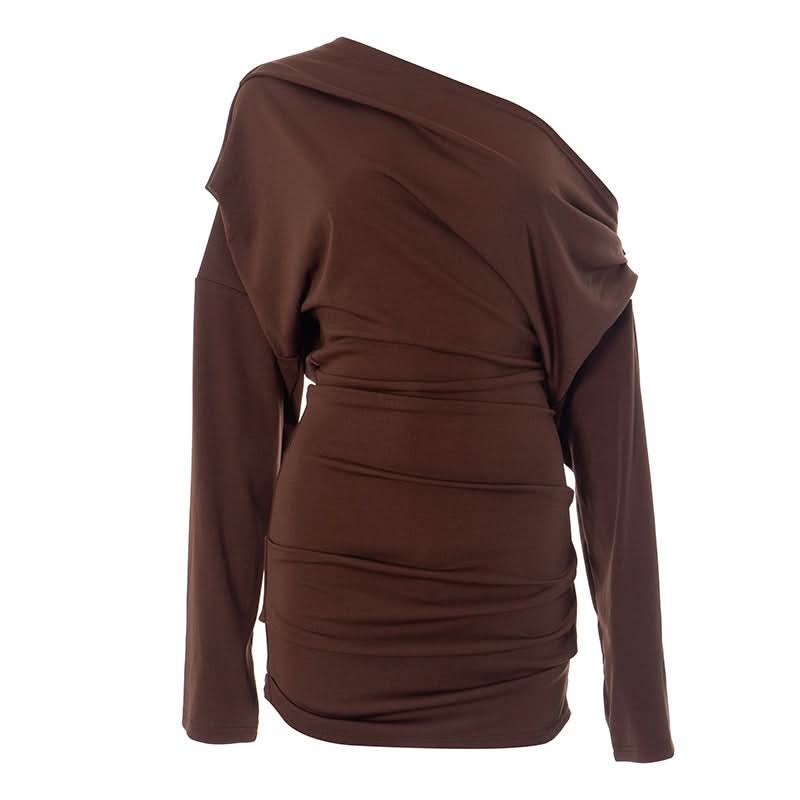 One shoulder long sleeve ruched mini dress  | Festival Outfits Women