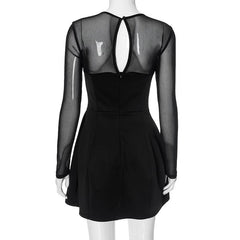 Long sleeve mesh patchwork button mini dress  | Festival Outfits Women