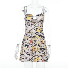 Tiger print hollow out cami cut out mini dress  | Festival Outfits Women
