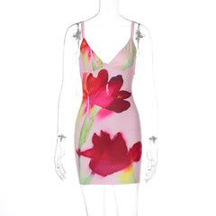 Deep v neck flower print cami mini dress  | Festival Outfits Women