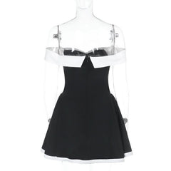 Off shoulder zip-up contrast tube mini dress  | Festival Outfits Women