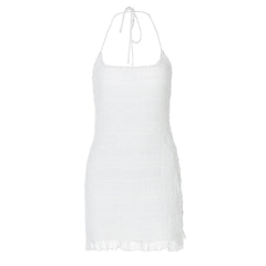 Halter u neck ruched ruffle mini dress  | Festival Outfits Women