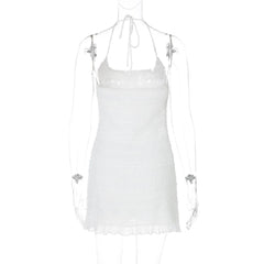 Halter u neck ruched ruffle mini dress  | Festival Outfits Women