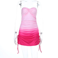 Gradient ruched self tie tube mini dress  | Festival Outfits Women