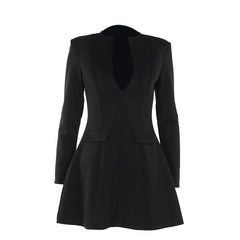Long sleeve v neck zip-up solid mini dress  | Festival Outfits Women