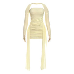 Mesh ruched gloves backless tube mini dress  | Festival Outfits Women