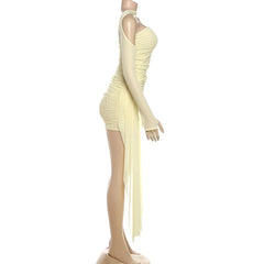 Mesh ruched gloves backless tube mini dress  | Festival Outfits Women