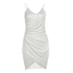 Ruched glitter v neck zip-up cami mini dress  | Festival Outfits Women