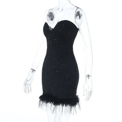 Sweetheart neck fluffy glitter mini dress  | Festival Outfits Women