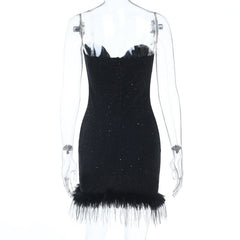 Sweetheart neck fluffy glitter mini dress  | Festival Outfits Women