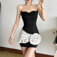 Flower applique backless polka dot mini dress  | Festival Outfits Women