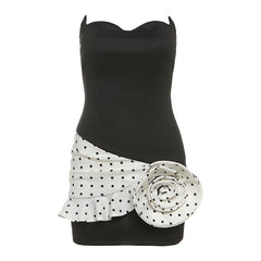 Flower applique backless polka dot mini dress  | Festival Outfits Women