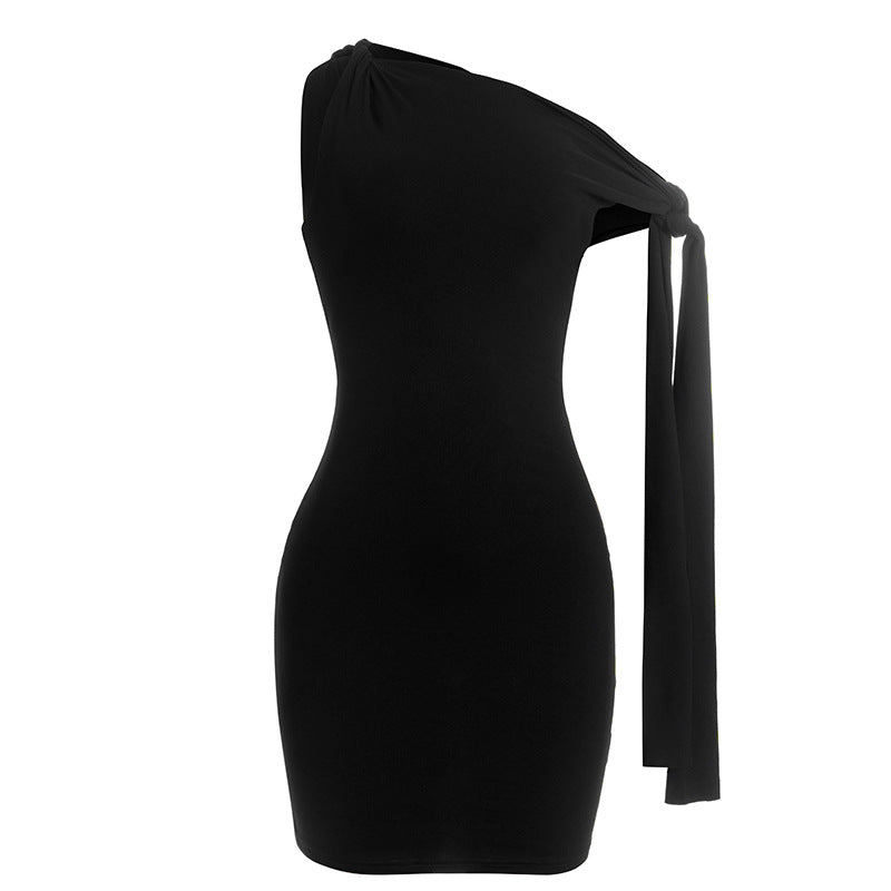 Self tie irregular one shoulder solid mini dress  | Festival Outfits Women