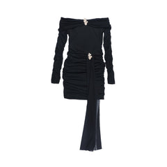 Off shoulder long sleeve mesh ruched mini dress  | Festival Outfits Women