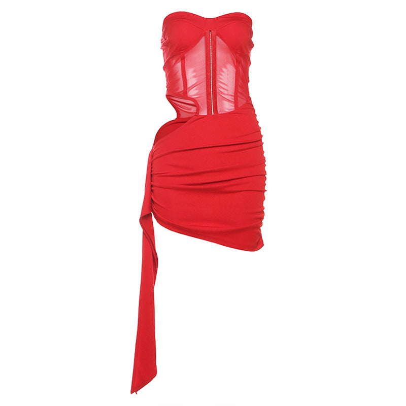 Sweetheart neck hollow out ruched tube cut out mini dress  | Festival Outfits Women