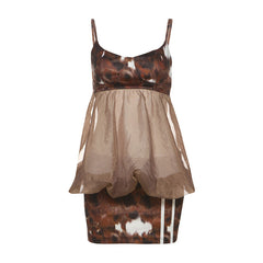 Ruched u neck print backless cami mini dress  | Festival Outfits Women