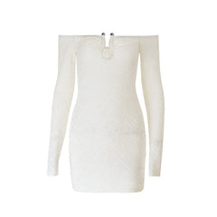 Long sleeve off shoulder textured mini dress  | Festival Outfits Women