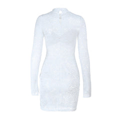 Long sleeve lace see through ruched mini dress  | Festival Outfits Women