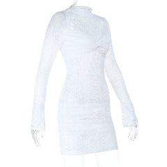 Long sleeve lace see through ruched mini dress  | Festival Outfits Women