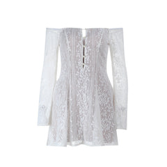 Off shoulder button hollow out cut out mini dress  | Festival Outfits Women