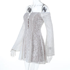 Off shoulder button hollow out cut out mini dress  | Festival Outfits Women