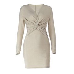 V neck ruched long sleeve mini dress  | Festival Outfits Women