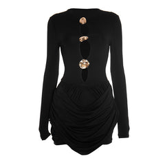 Long sleeve ruched hollow out cut out mini dress  | Festival Outfits Women
