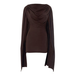 Long flared sleeve solid ruched mini dress  | Festival Outfits Women