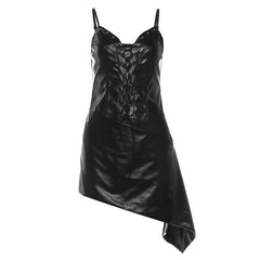 PU leather lace up backless cami mini dress  | Festival Outfits Women