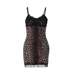 Leopard print v neck lace hem cami mini dress  | Festival Outfits Women  | Leopard Print Mini Dress