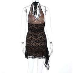 Halter v neck ruffle lace mini dress  | Festival Outfits Women