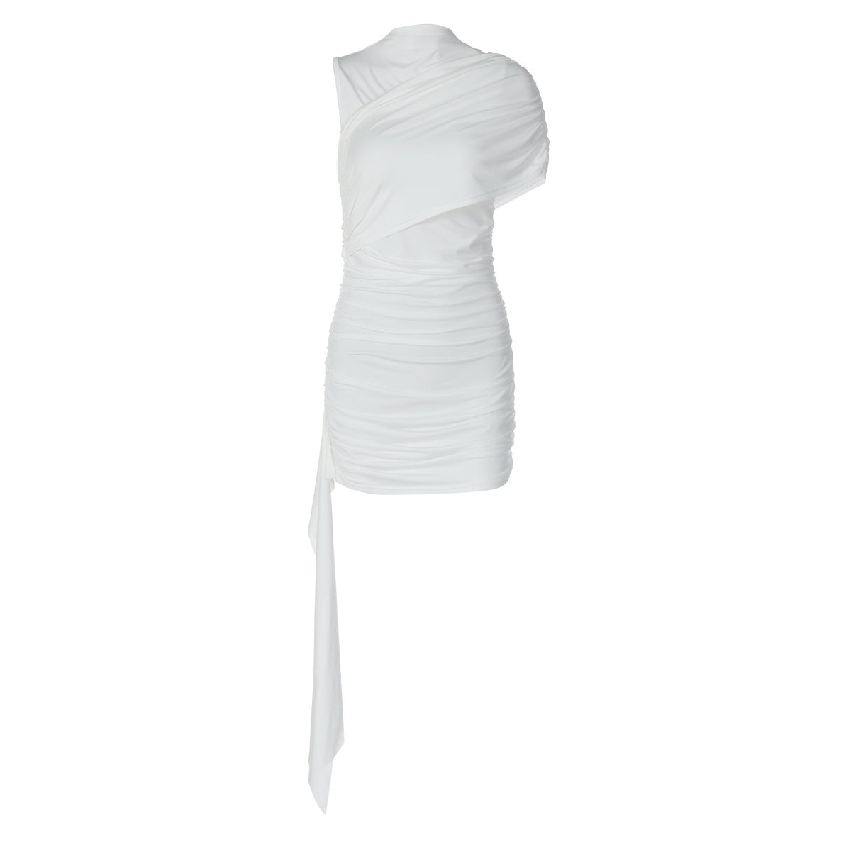 Ruched one shoulder solid high neck mini dress  | Festival Outfits Women
