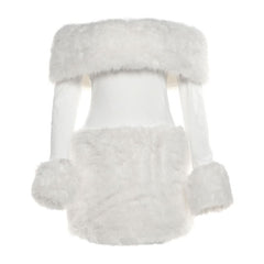 Off shoulder long sleeve fluffy mini dress  | Festival Outfits Women